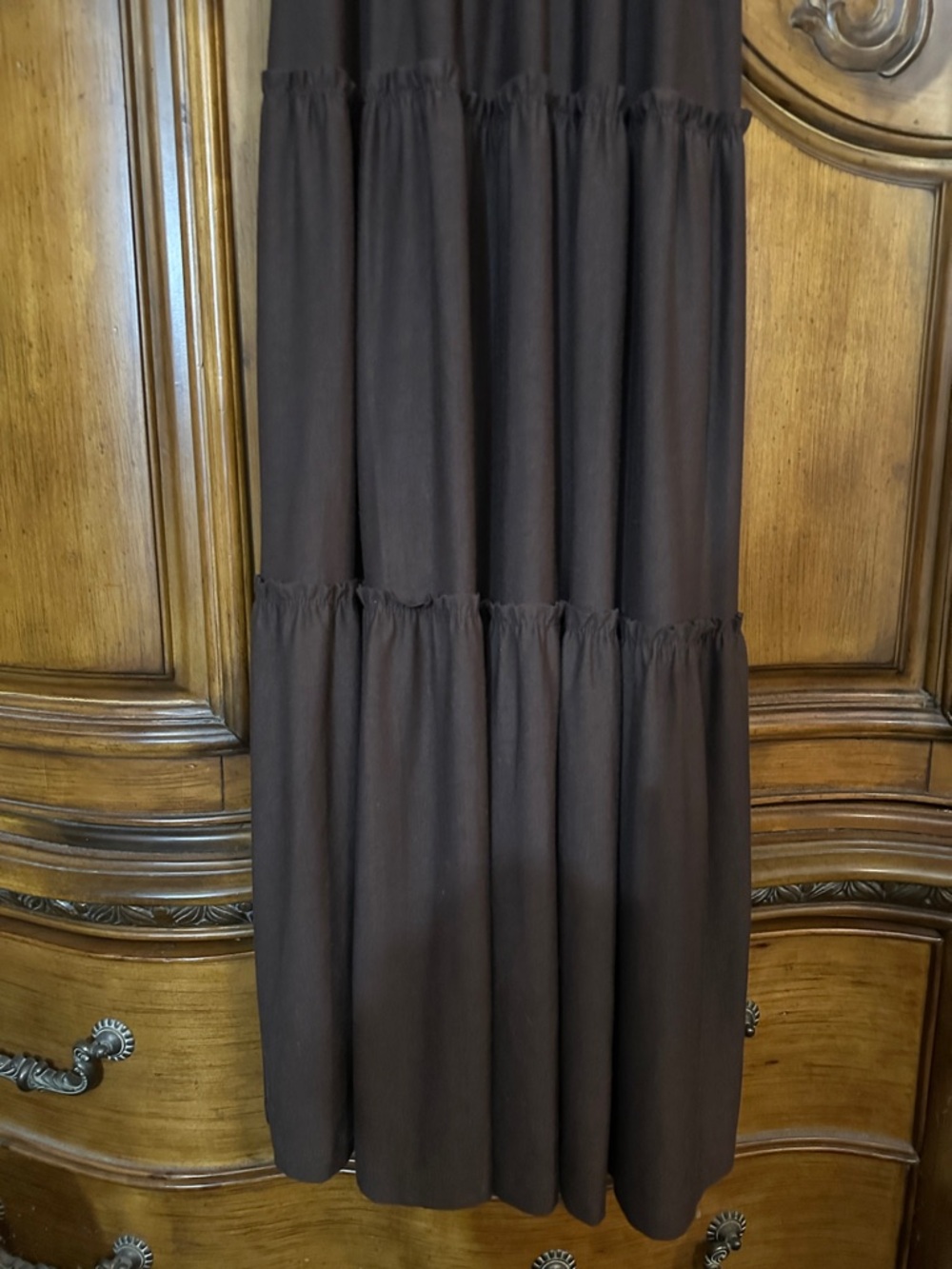 Summertime Resort Ready Smocked Brown Feminine 3Tired Silhouette Maxi DressSmall - Picture 13 of 15